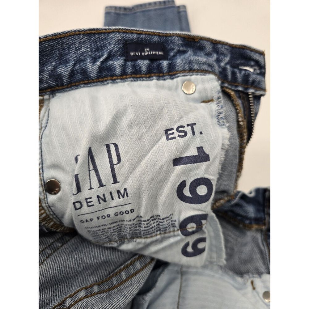 Gap Jeans Women's 25 Blue Medium Wash Best Girlfriend EST. 1969 DENIM FRAYED - Picture 2 of 11